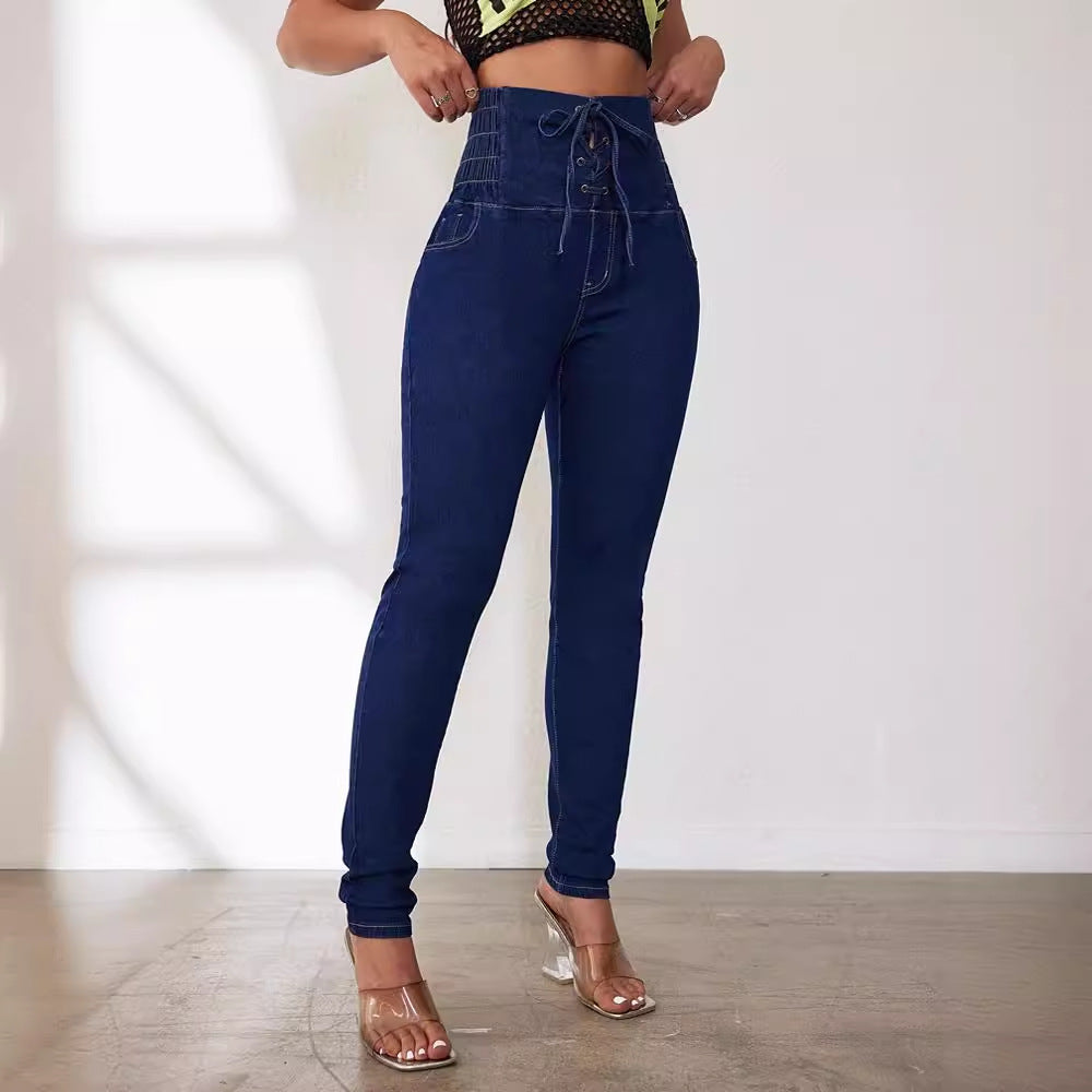 Damer Højtaljede Jeans med Snørring og Slim Fit Snit Stilla