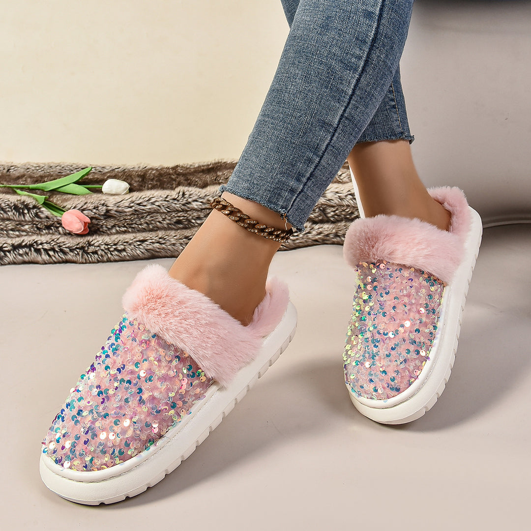 Dame fluffy slippers med glimmerdetaljer Stilla