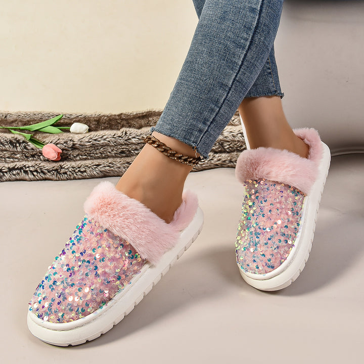 Dame fluffy slippers med glimmerdetaljer Stilla