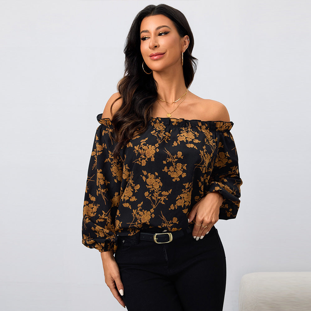 Kvinder Off-Shoulder Bluse med Blomsterprint og Elastiske Ærmer Stilla