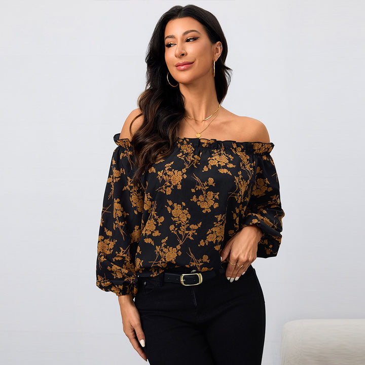 Kvinder Off-Shoulder Bluse med Blomsterprint og Elastiske Ærmer Stilla