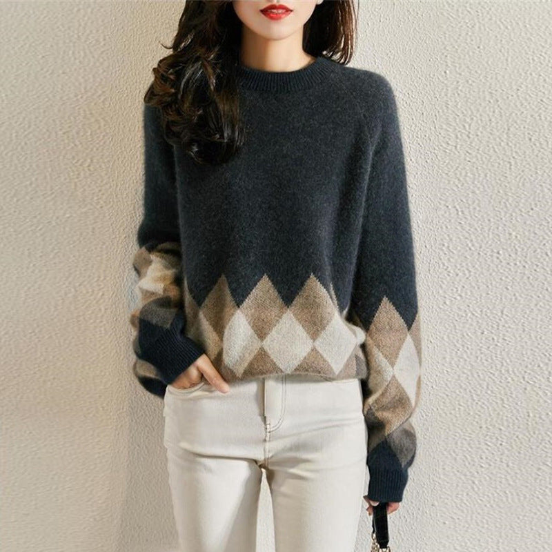 Femme Diamantmønster Strikpullover Stilla