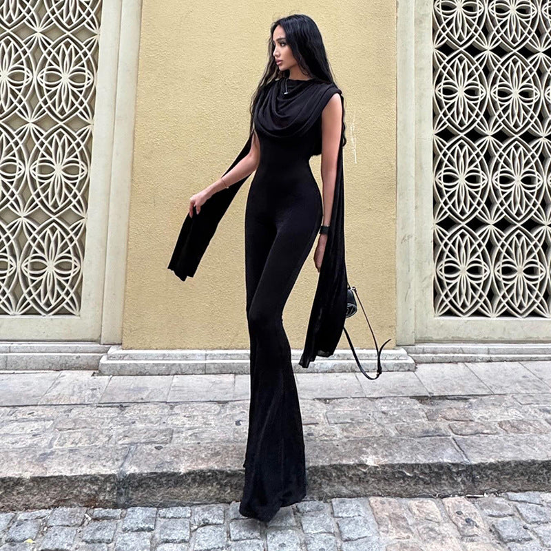 Dame Elegant Jumpsuit med Drapering og bred Benføring Skovae