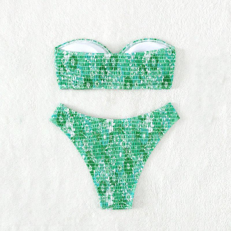 Dame bikini-sæt med elastisk bandeau-overdel og højt skåret trusser Stilla