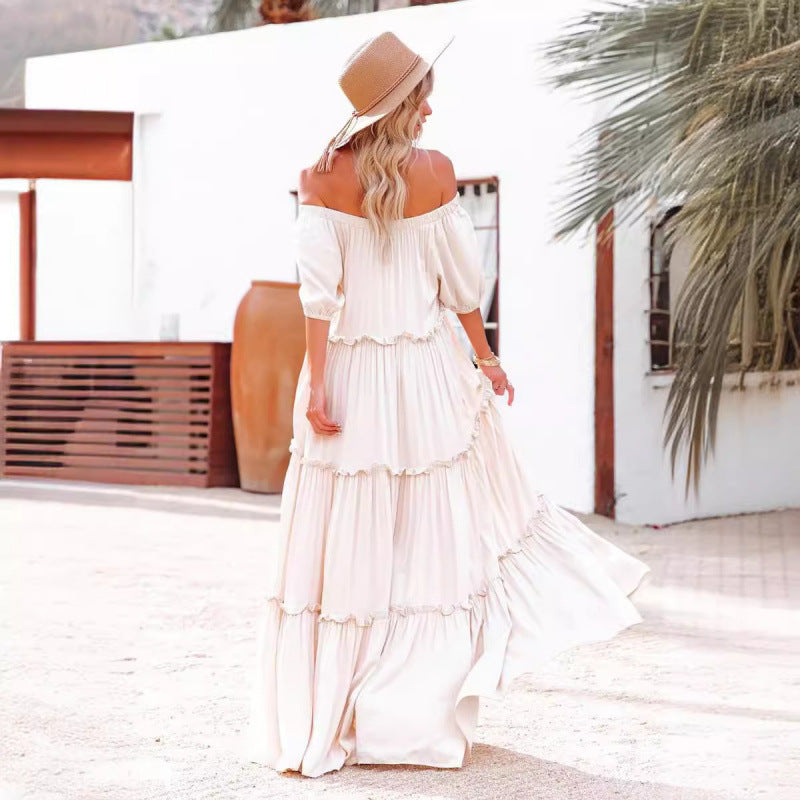Dame Off-Shoulder Trapper Maxi Kjole med Ruffle-detaljer Stilla