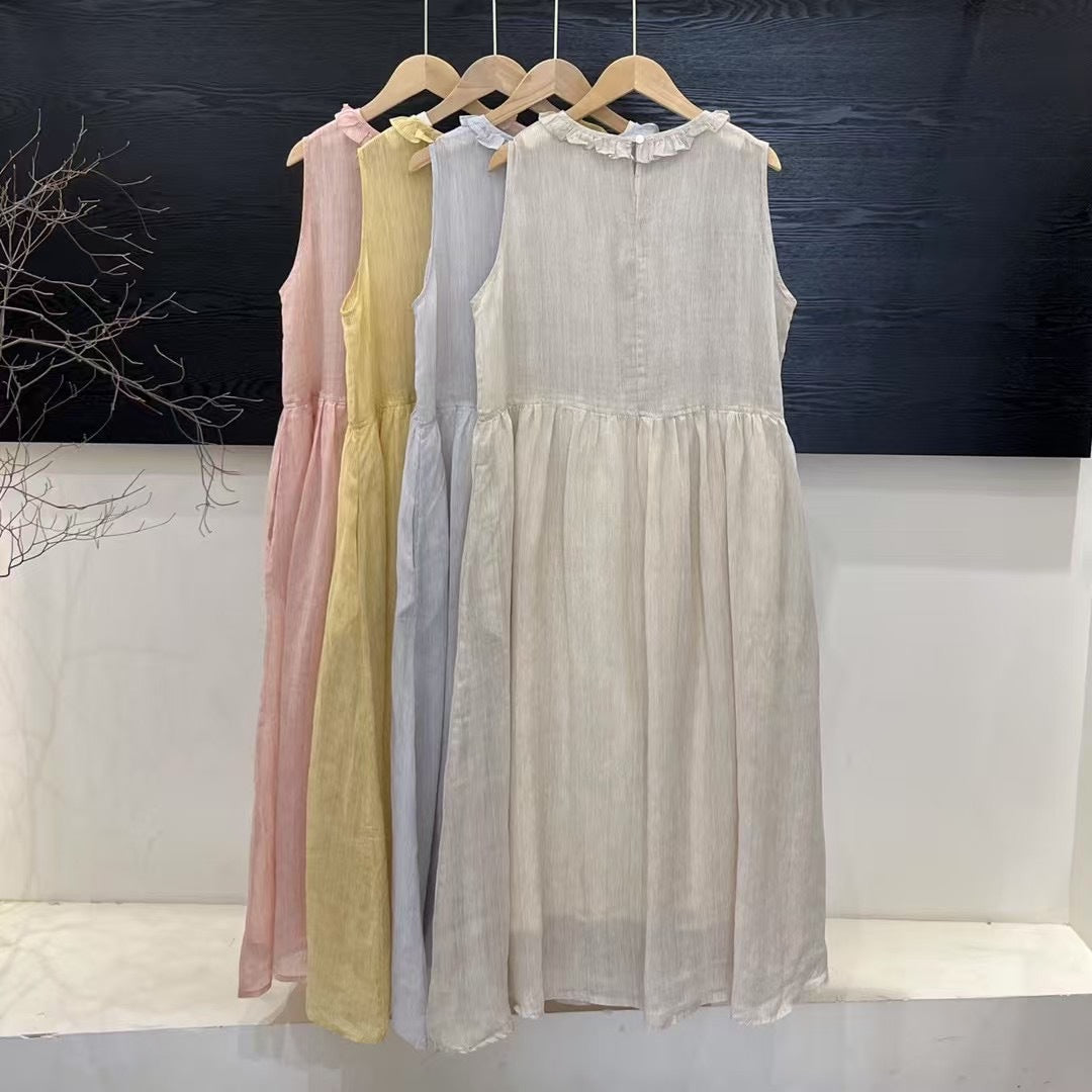 Femme Relaxed Fit Rynket Linned Maxi Kjole Stilla