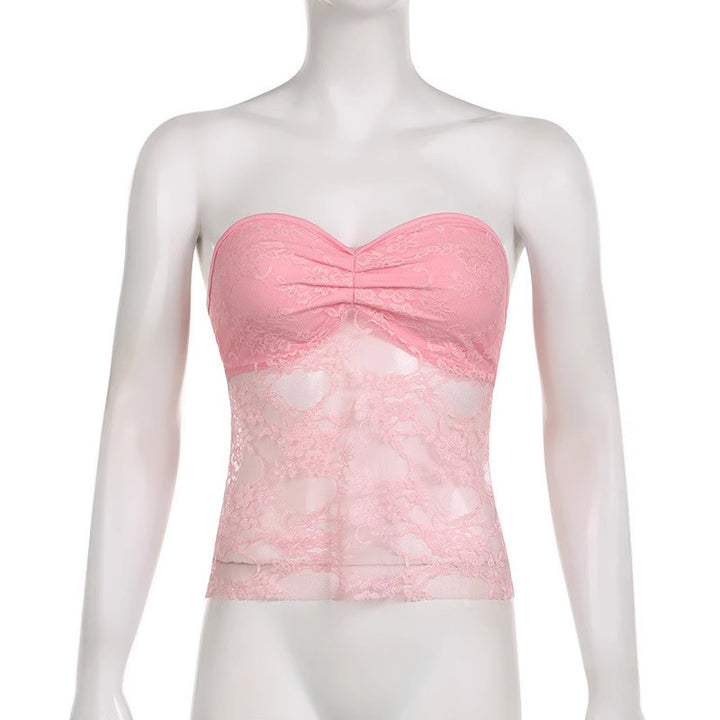 Dame Spids-Crop-Top med elegant Rynkning og transparente Detaljer Skovae