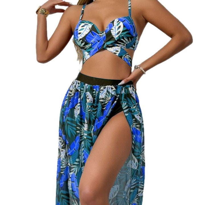 Dame bikini sæt med elegant cut-out top og svingende maxi nederdel Stilla