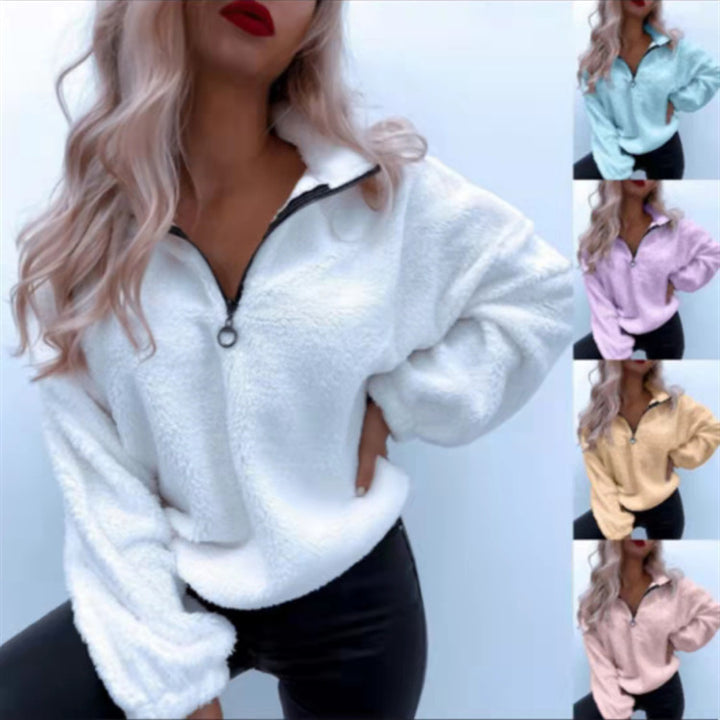 Dame Fleece Pullover med halvsides lynlås og blødt teddy-fleece Stilla