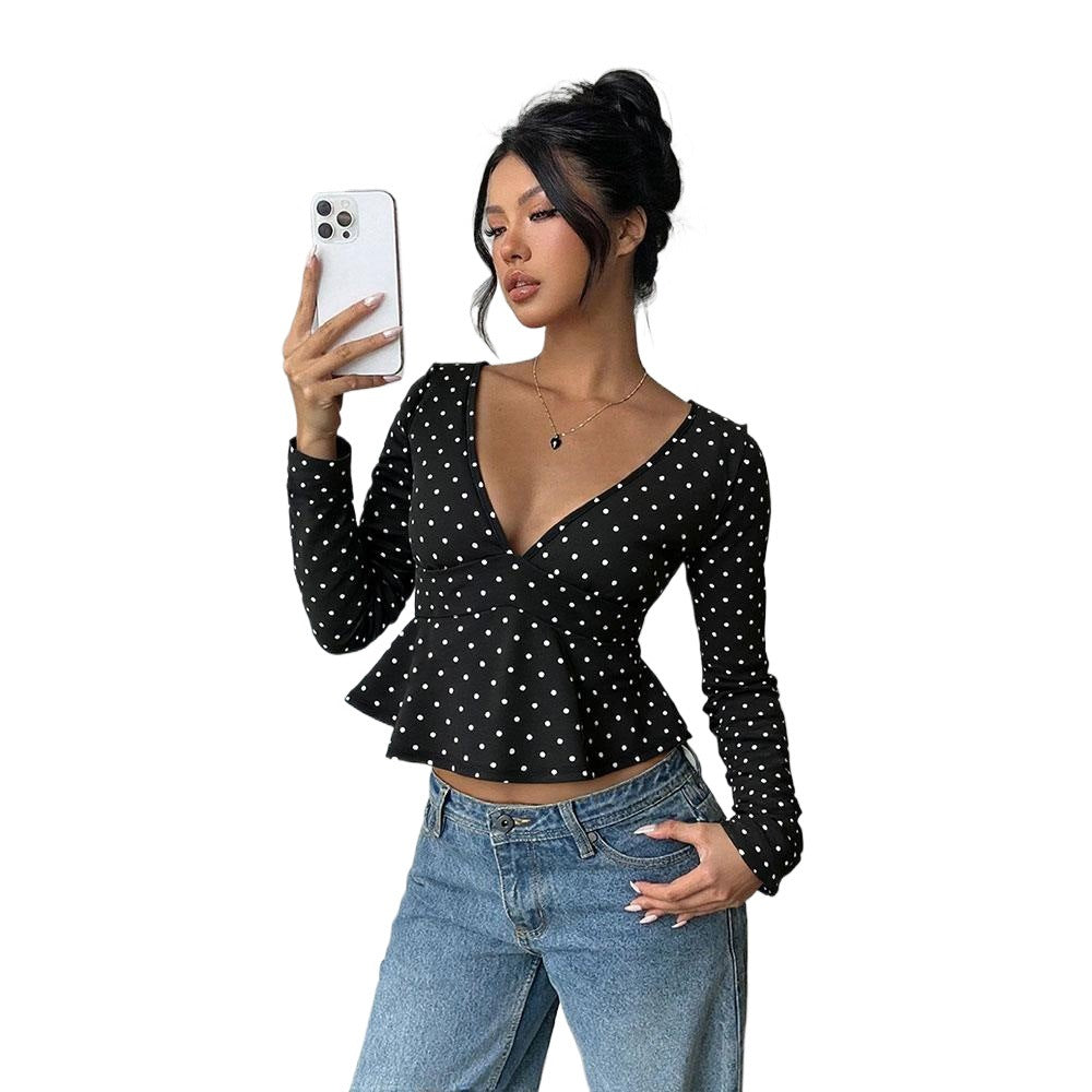 Kvinders bluse skjorte med peplum-snit og prikket mønster Stilla