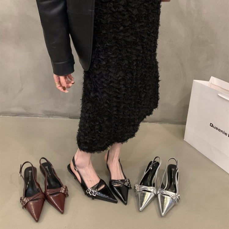 Dame Chic Slingback Kitten Heel Mules med dekorativ Sløjfe Stilla