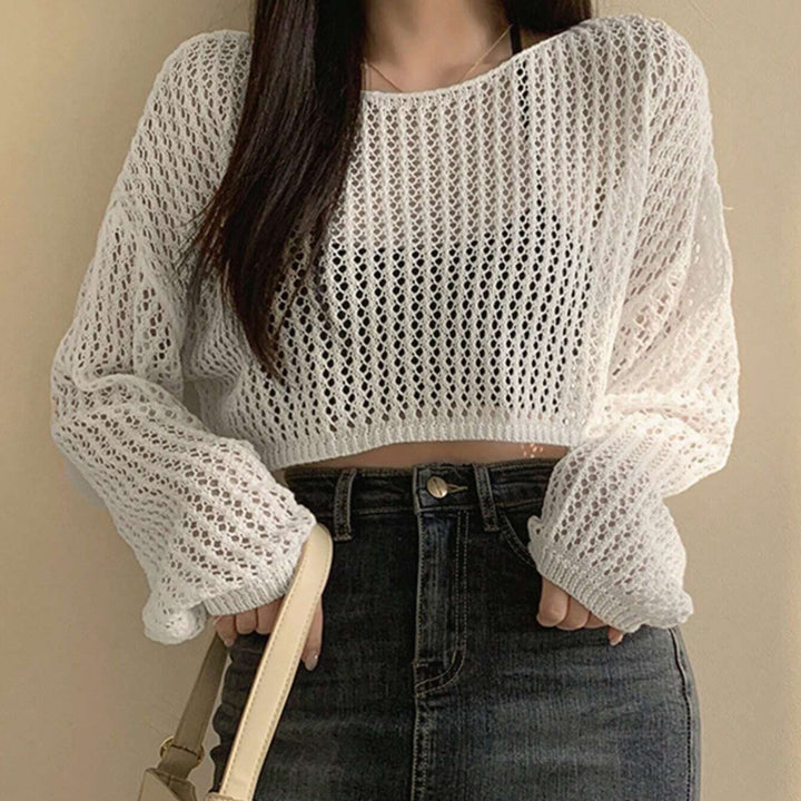 Dame luftig cropped strik top i moderne netdesign Skovae