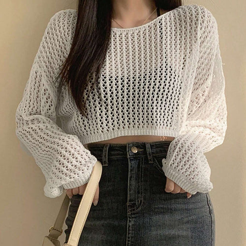 Dame luftig cropped strik top i moderne netdesign Skovae