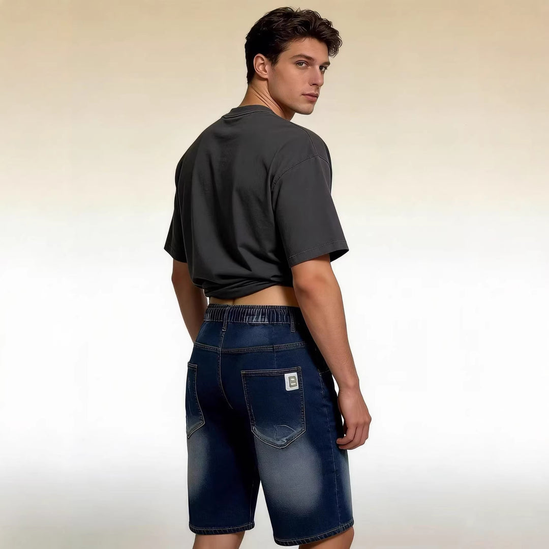 Herrer behagelige denim-shorts med elastisk talje og afslappet design Skovae