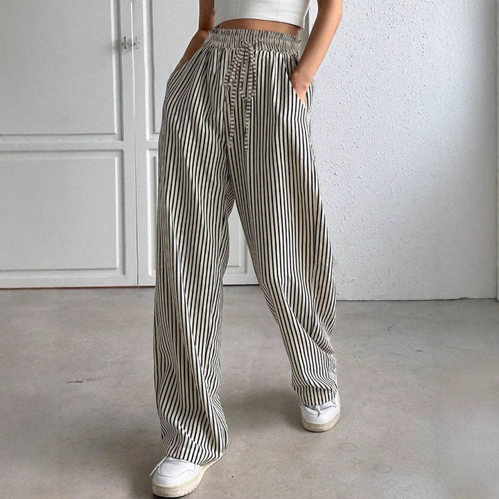 Dame Bred Stribepants med elastisk liv og bæltestropper Stilla