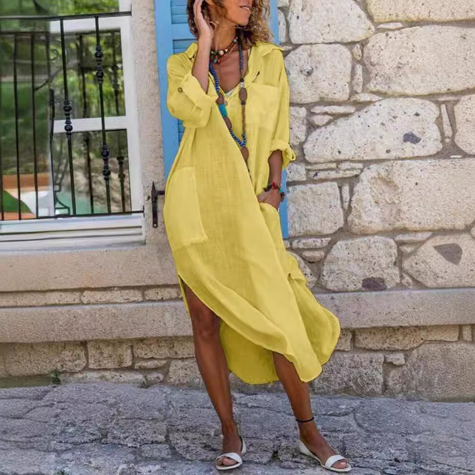 Dame Langt Sommerkjole med High-Low-Hem og Lommer Stilla