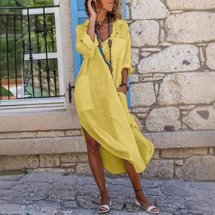 Dame Langt Sommerkjole med High-Low-Hem og Lommer Stilla