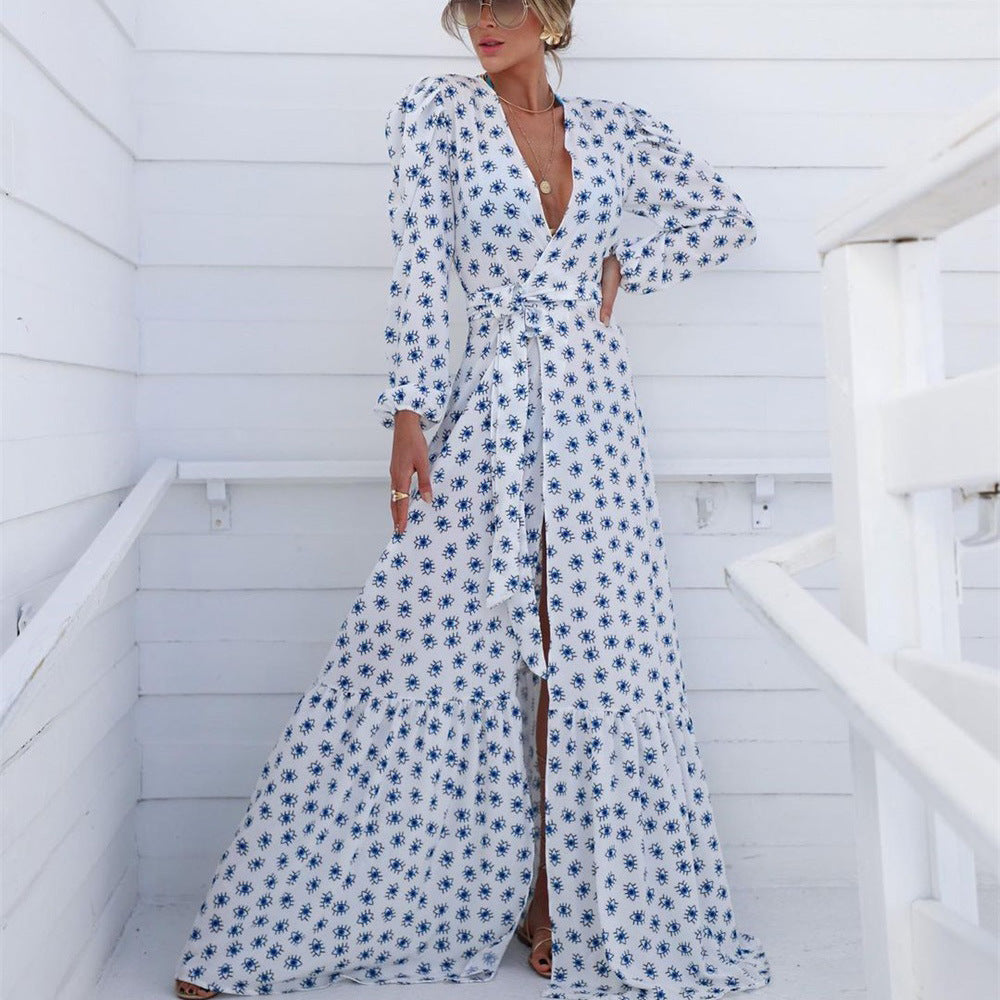 Dame Øjne-Print Flowy Maxi Kjole Stilla