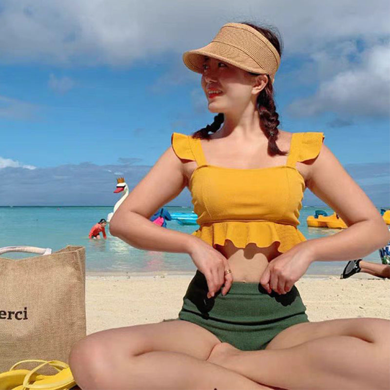 Dame Rynkekrop-top Højtaljede Bikini-sæt Stilla