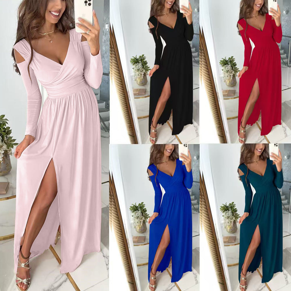 Dame elegant maxikjole med off-shoulder detaljeudformning og høj slit Stilla