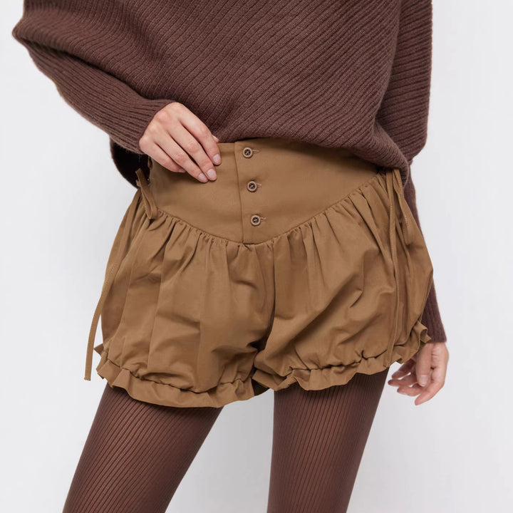 Dame mode volangshorts med højt talje og justerbare snore Skovae