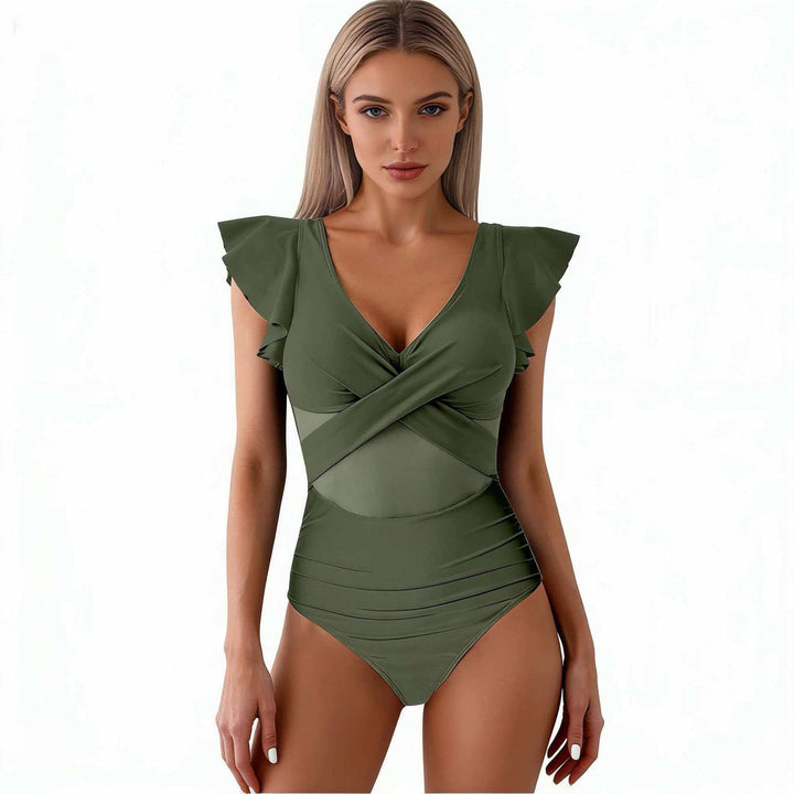Dame Elegant badetøj med raffinerede ruffle detaljer og transparente indsatser Skovae