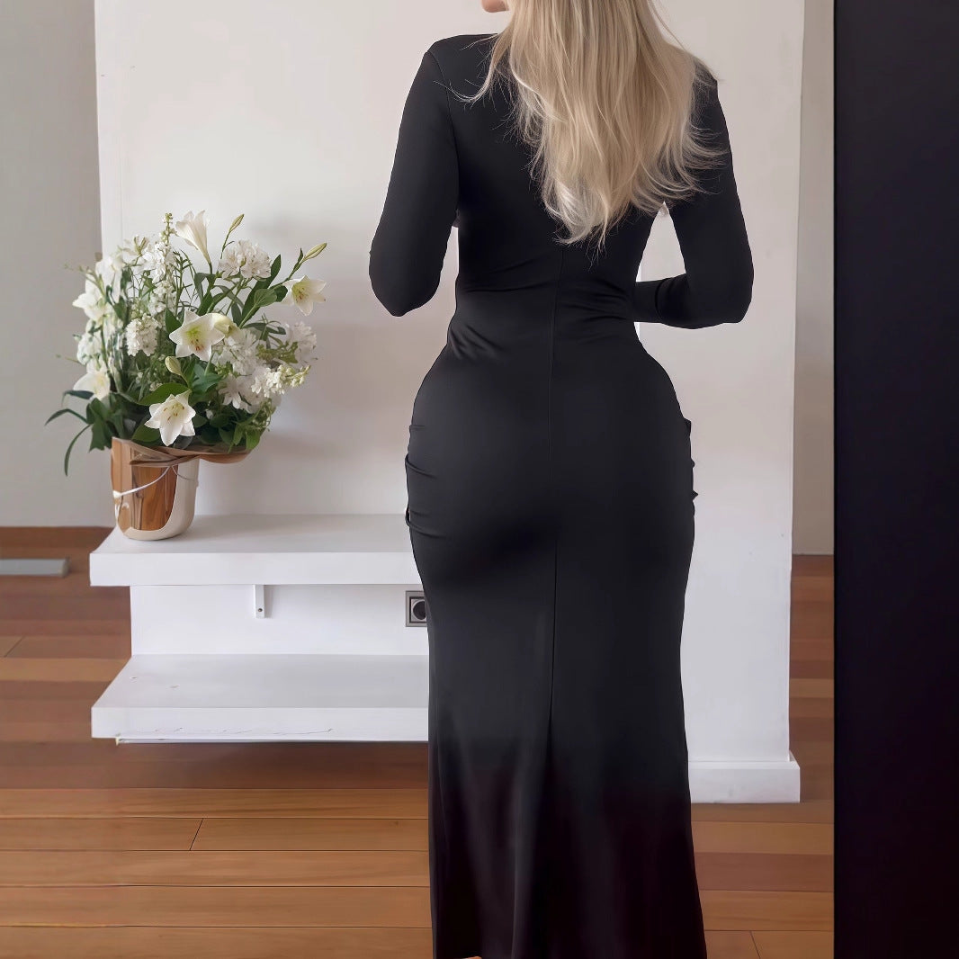 Dame Elegant Maxi-kjole med figursyet flæse-design og høj slids Stilla