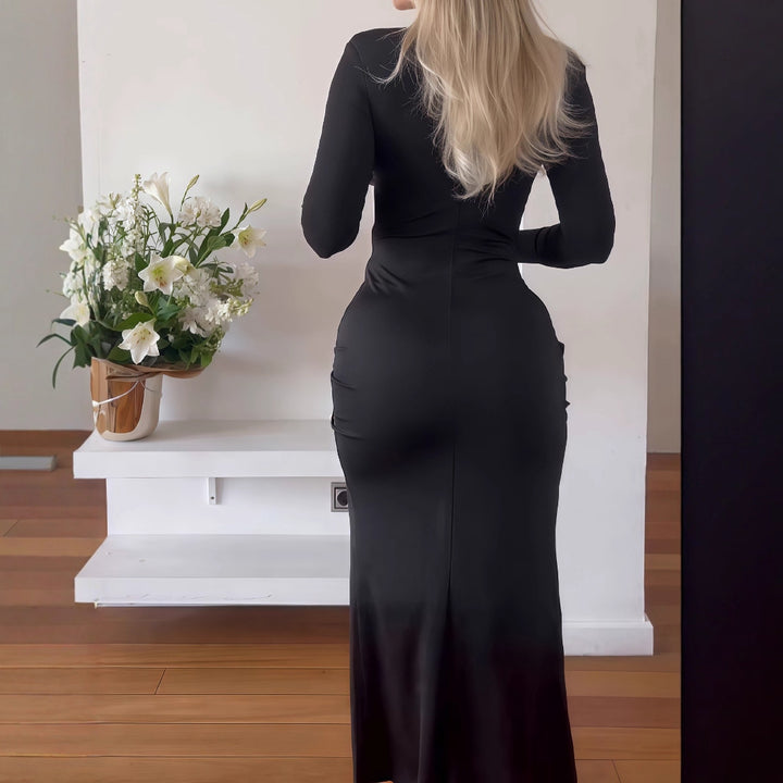 Dame Elegant Maxi-kjole med figursyet flæse-design og høj slids Stilla