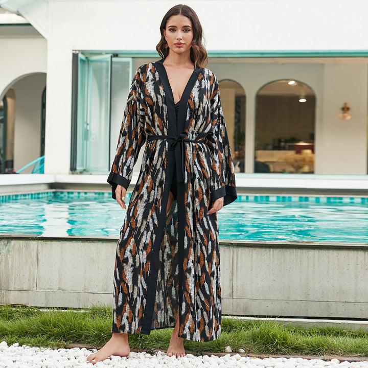 Dame Strandkaftan med moderne geometrisk mønster Stilla