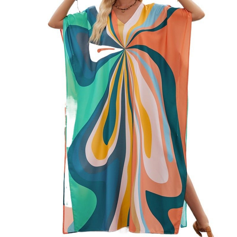 Femme Vibrant Abstrakt Print Maxi Cover-Up Stilla