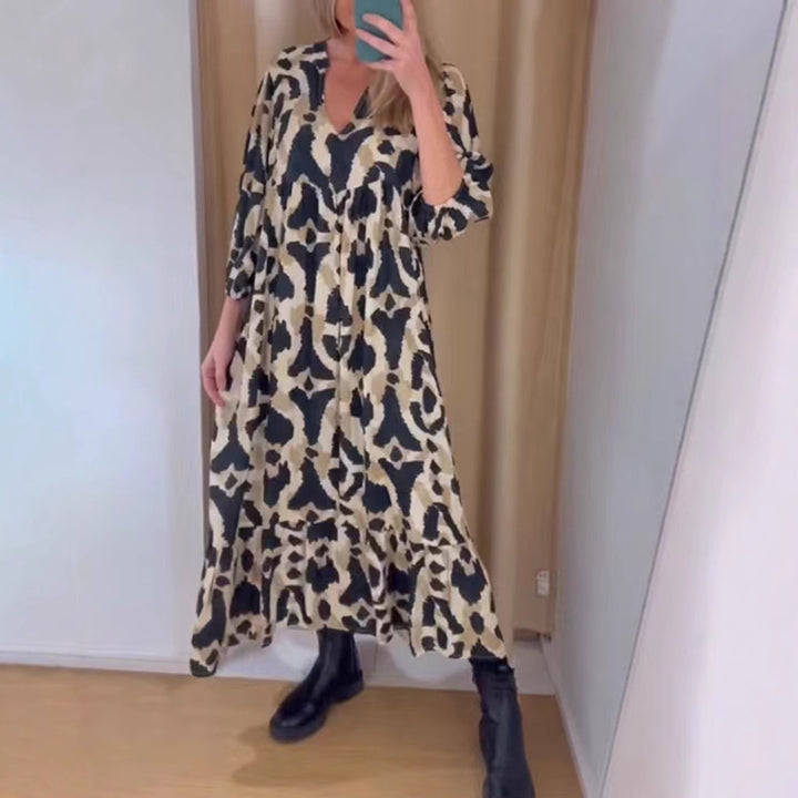 Dame Maxikjole med voluminøse ærmer og moderigtigt leopardprint Stilla