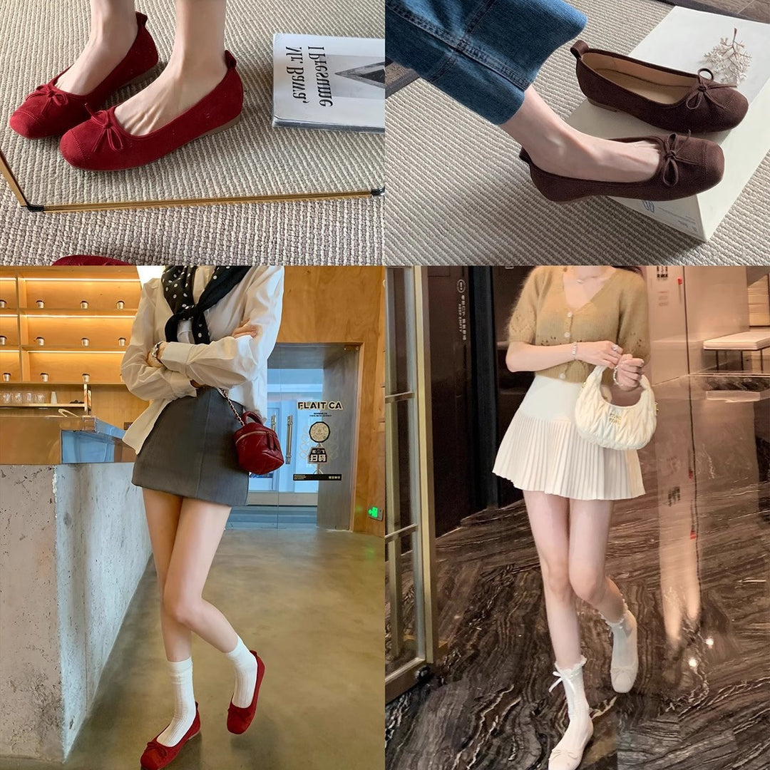 Dame Wildleder Ballerina Flats med sløjfe detalje Stilla