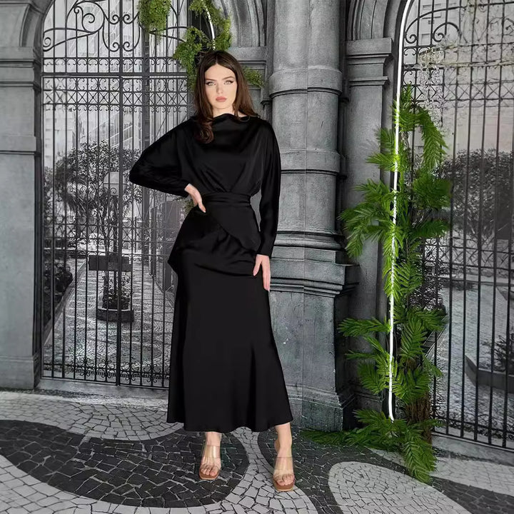 Elegant satin indpakning maxi kjole til damer Stilla