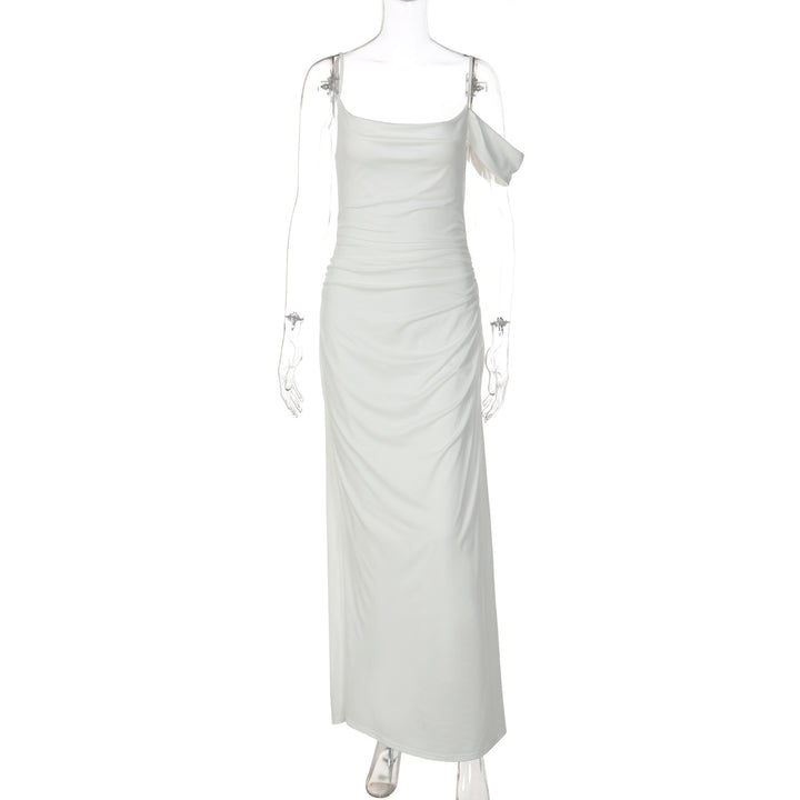 Dame Elegant gulvlange kjole med unik drapering Skovae