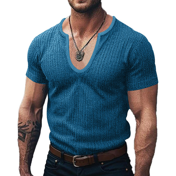Herren modet V-hals T-shirt lavet af struktureret strikket stof Stilla