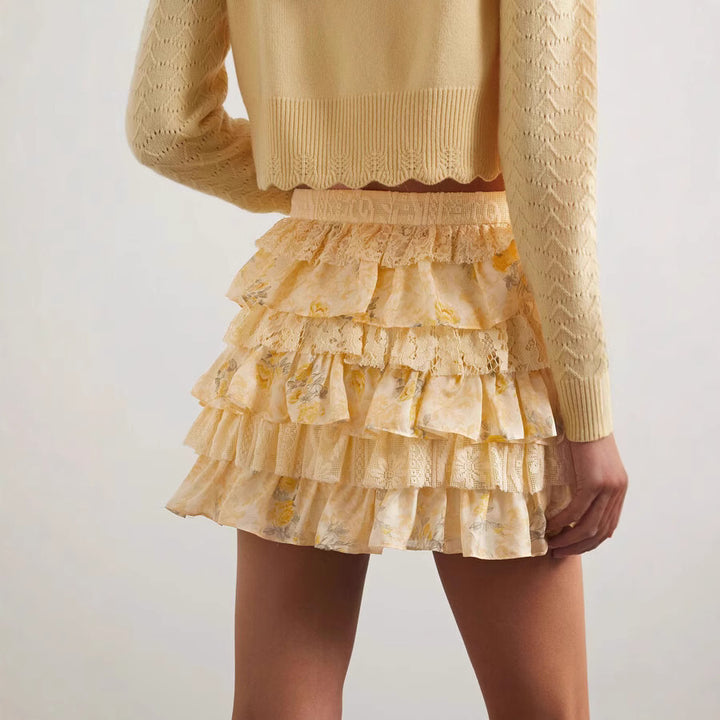 Dame Rynkefarvet Blomster Mini Skirt Stilla