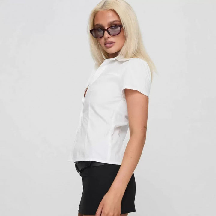 Dame elegant kortærmet knapliste bluse Stilla
