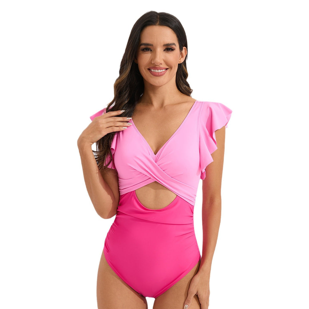 Dame Farverig Cut-Out Badedragt med Volanger Stilla