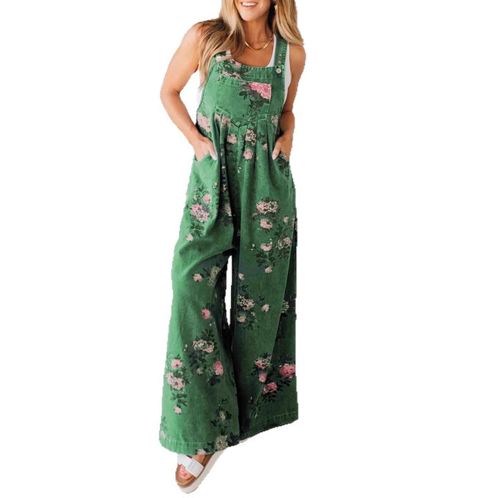 Dame Jeans-Overall med blomstret design og bred ben Stilla