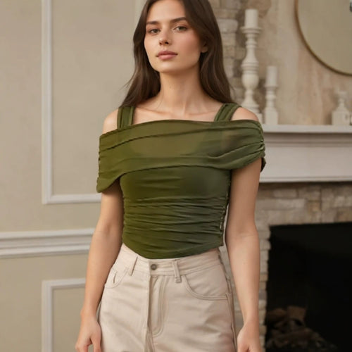 Dame Off-Shoulder Top med Rynkning Skovae