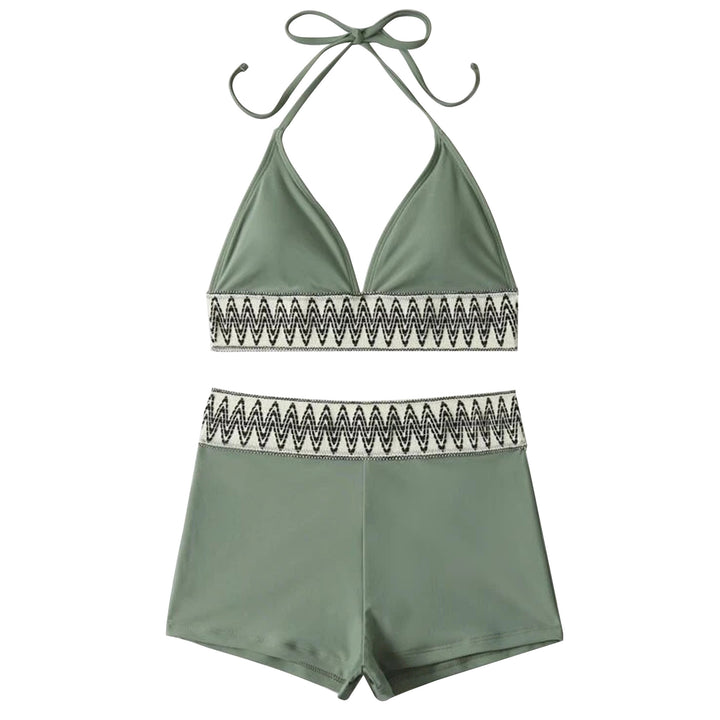 Dame Sporty Bikini-Oberteil med moderne mønsterindsats og shorts Stilla