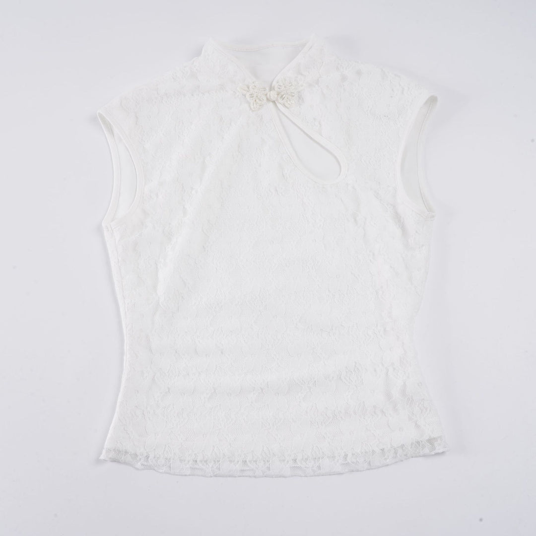 Dame Crop-Top med blomsteret spidse mønster og raffineret halterneck Skovae