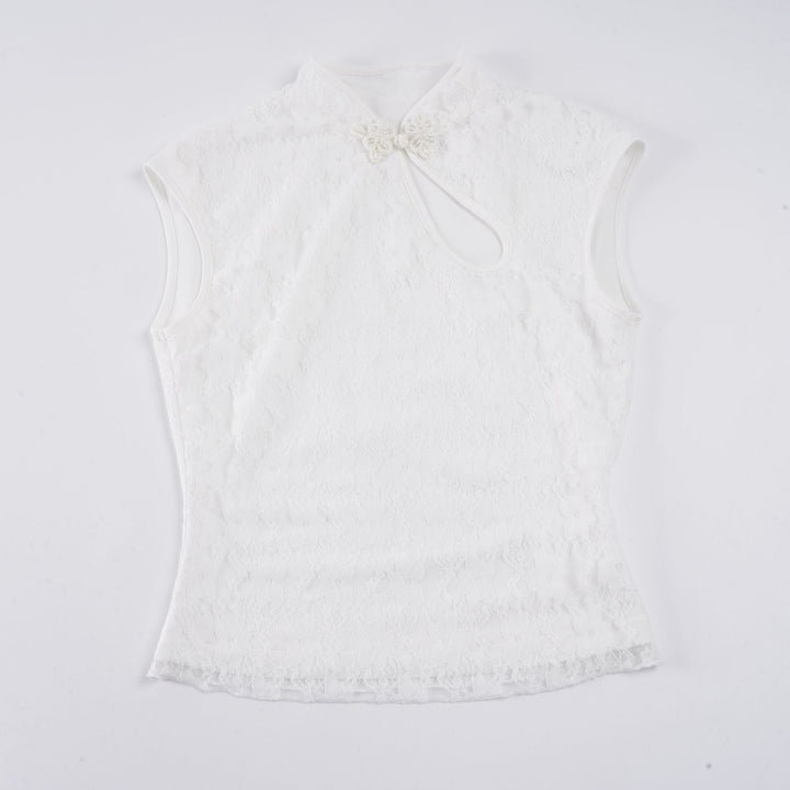 Dame Crop-Top med blomsteret spidse mønster og raffineret halterneck Skovae