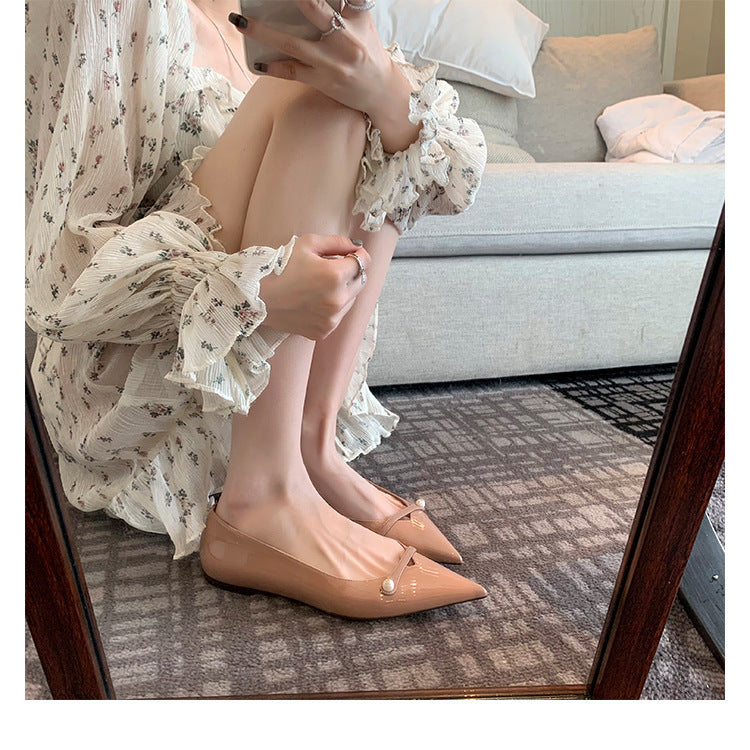 Damer Elegante Spids Tæer Flats med Perle Accent Stilla