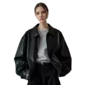 Kvinders casual oversized læderjakke med praktiske lommer Stilla