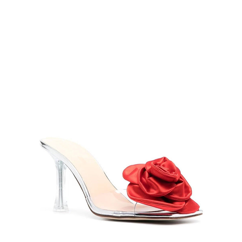 Femme Open-Toe Slide Hæle med dekorativ blomstret accent Stilla