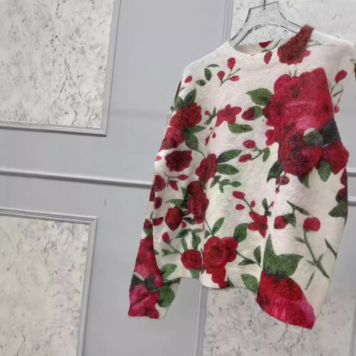 Dame Pullover med iøjnefaldende blomsterdesign og afslappet snit Stilla