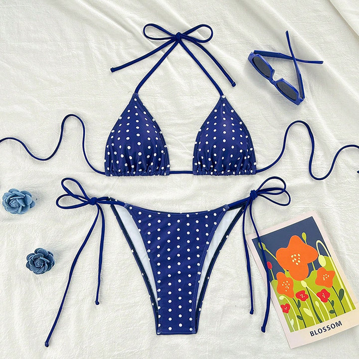Dame triangle bikini med legende prikmønster og justerbar talje Skovae