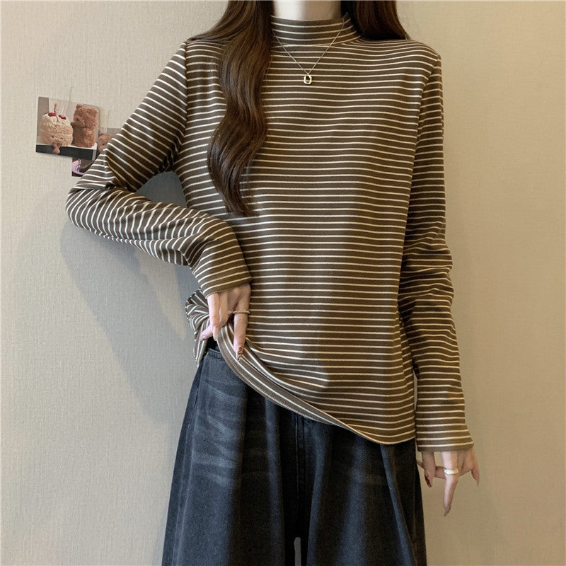 Femme Stribet Mock Neck Langærmet Top Stilla