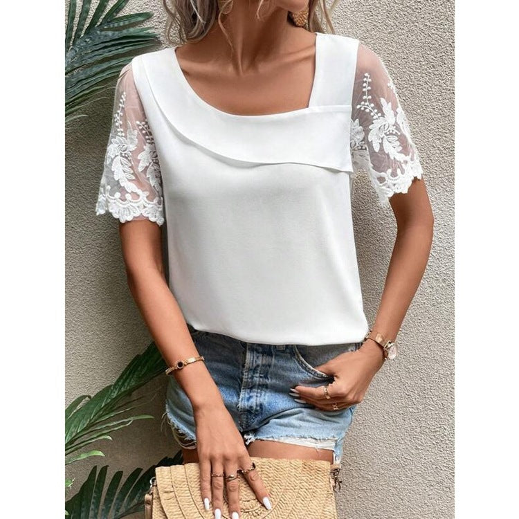 Dame Elegant Bluse med Spidsermer Stilla